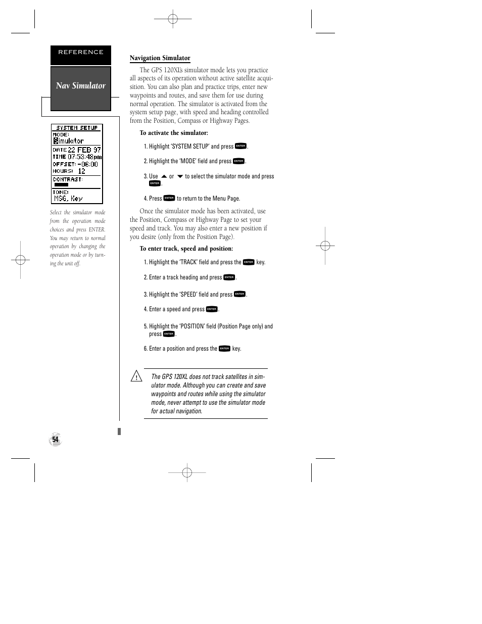 Nav simulator | Garmin GPS 120XL User Manual | Page 58 / 72
