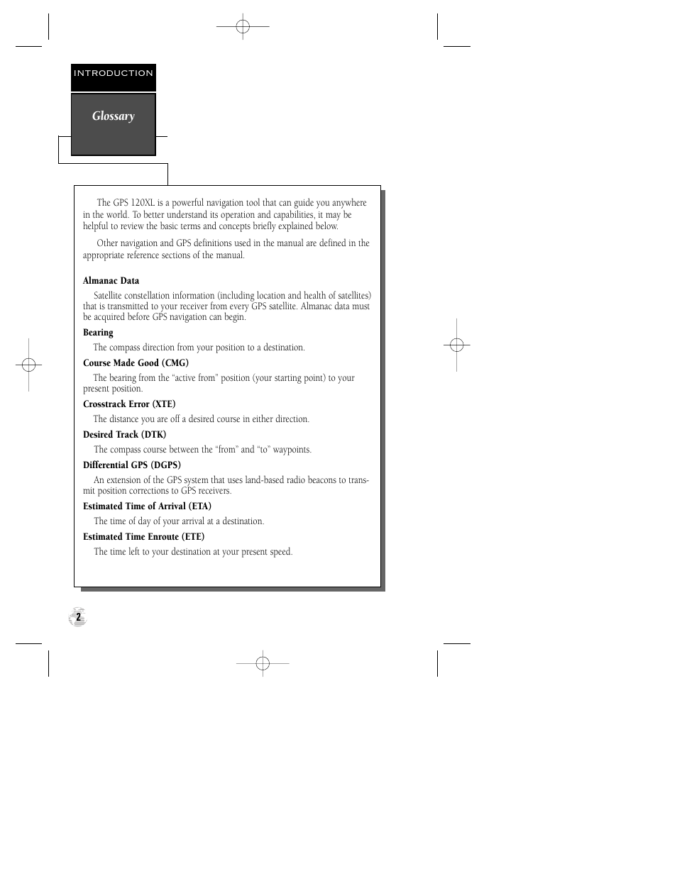 Glossary | Garmin GPS 120XL User Manual | Page 6 / 72