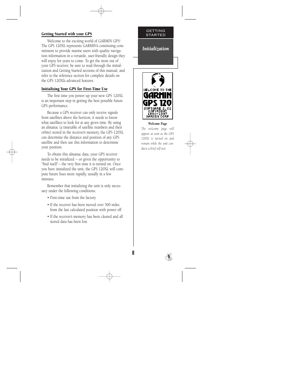 Initialization | Garmin GPS 120XL User Manual | Page 9 / 72