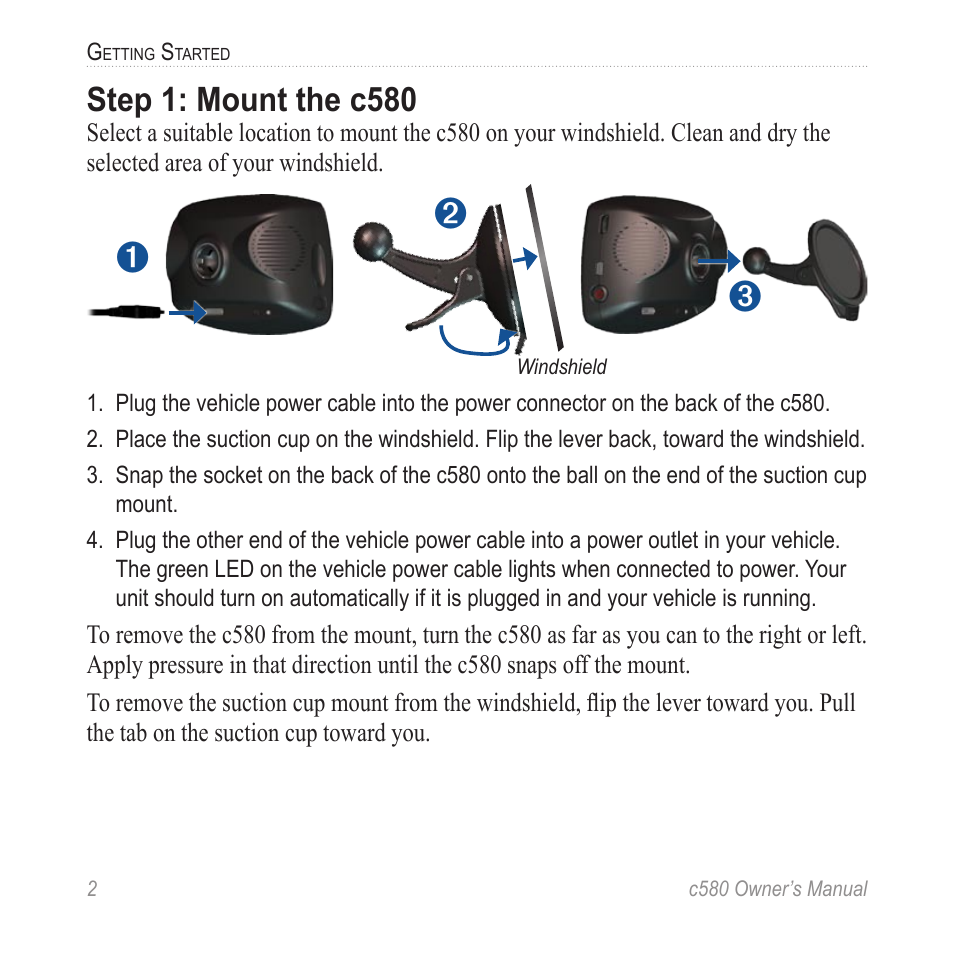 Step 1: mount the c580 | Garmin StreetPilot c580 User Manual | Page 10 / 52