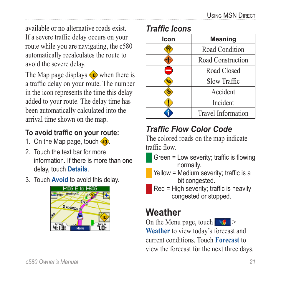 Weather | Garmin StreetPilot c580 User Manual | Page 29 / 52