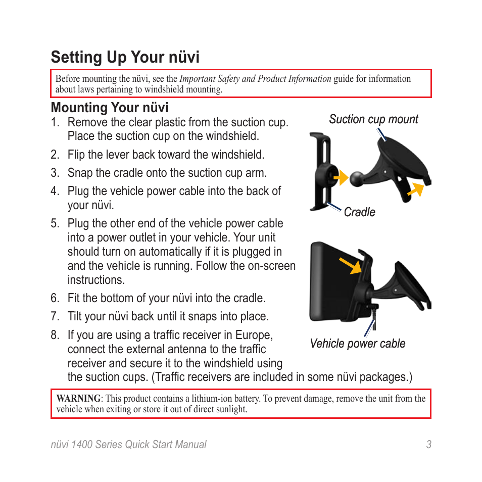 Setting up your nüvi | Garmin nuvi 1495T User Manual | Page 3 / 8