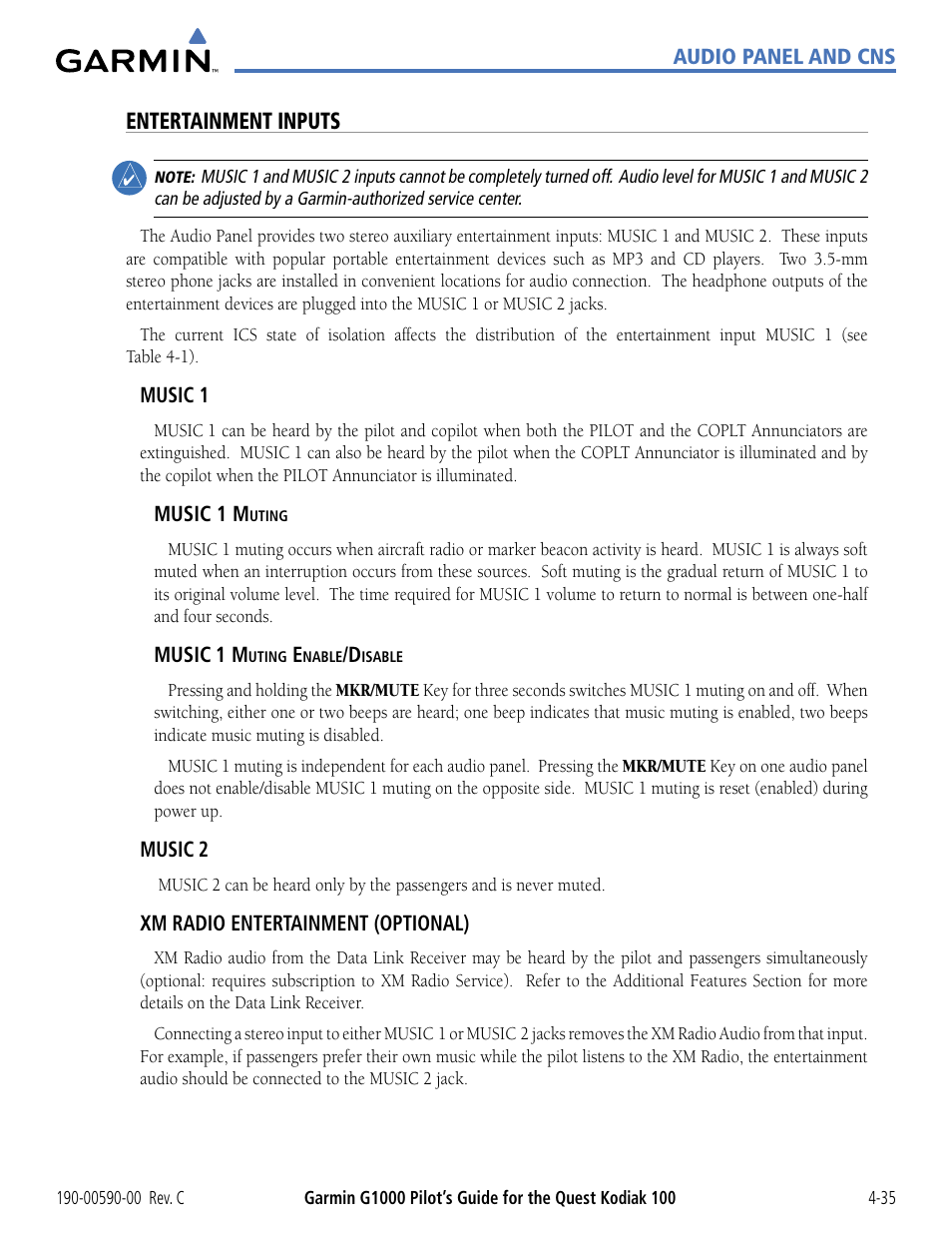 Entertainment inputs | Garmin G1000 Quest Kodiak User Manual | Page 111 / 340