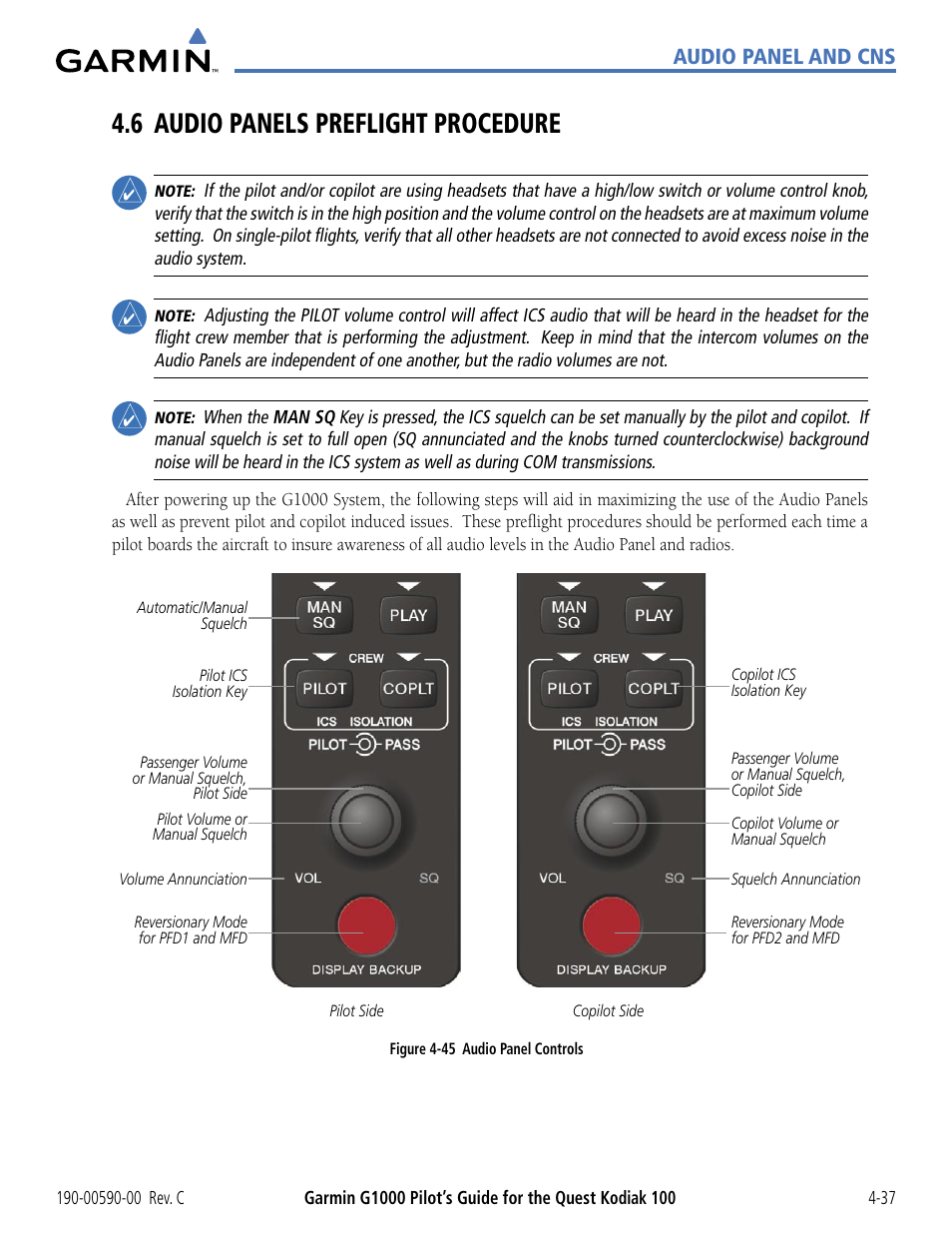 6 audio panels preflight procedure, 6 audio panels preﬂight procedure -37, Audio panel and cns | Garmin G1000 Quest Kodiak User Manual | Page 113 / 340