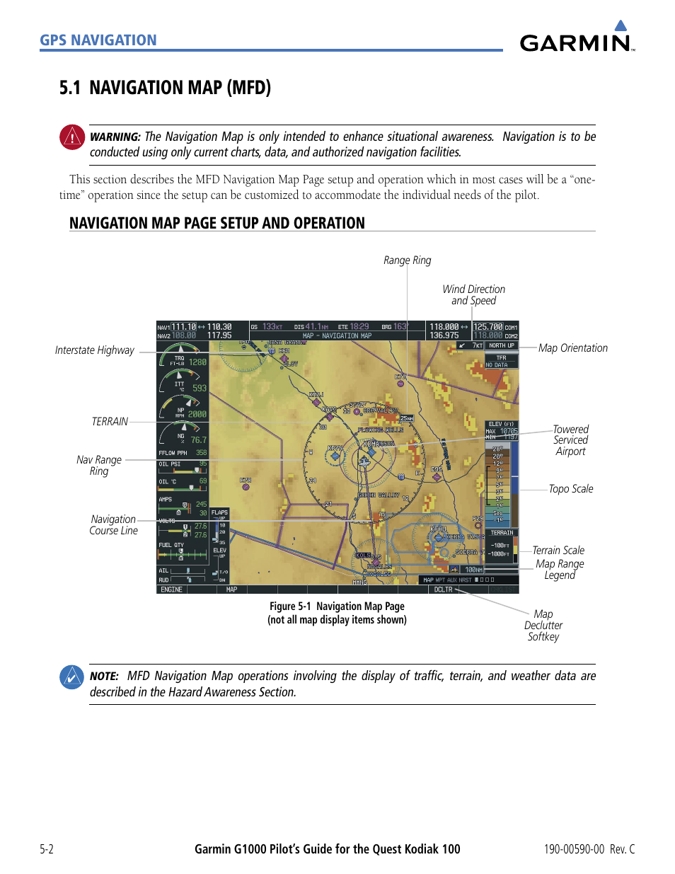 1 navigation map (mfd), 1 navigation map (mfd) -2, Navigation map page setup and operation | Gps navigation | Garmin G1000 Quest Kodiak User Manual | Page 118 / 340