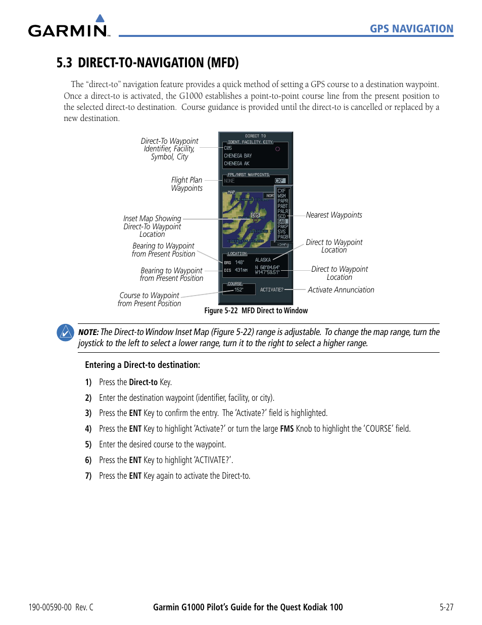 3 direct-to-navigation (mfd), 3 direct-to-navigation (mfd) -27, Gps navigation | Garmin G1000 Quest Kodiak User Manual | Page 143 / 340