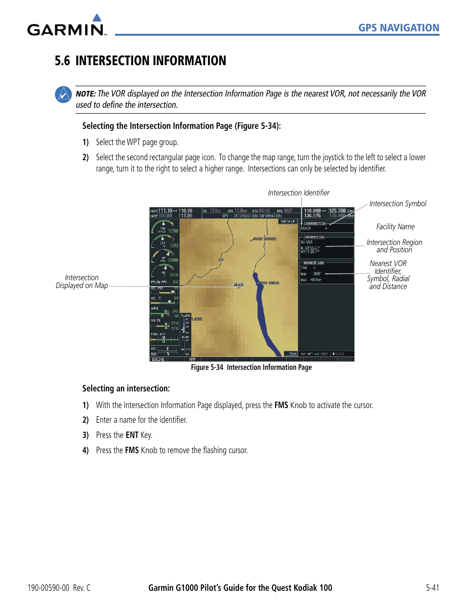 6 intersection information, 6 intersection information -41, Gps navigation | Garmin G1000 Quest Kodiak User Manual | Page 157 / 340