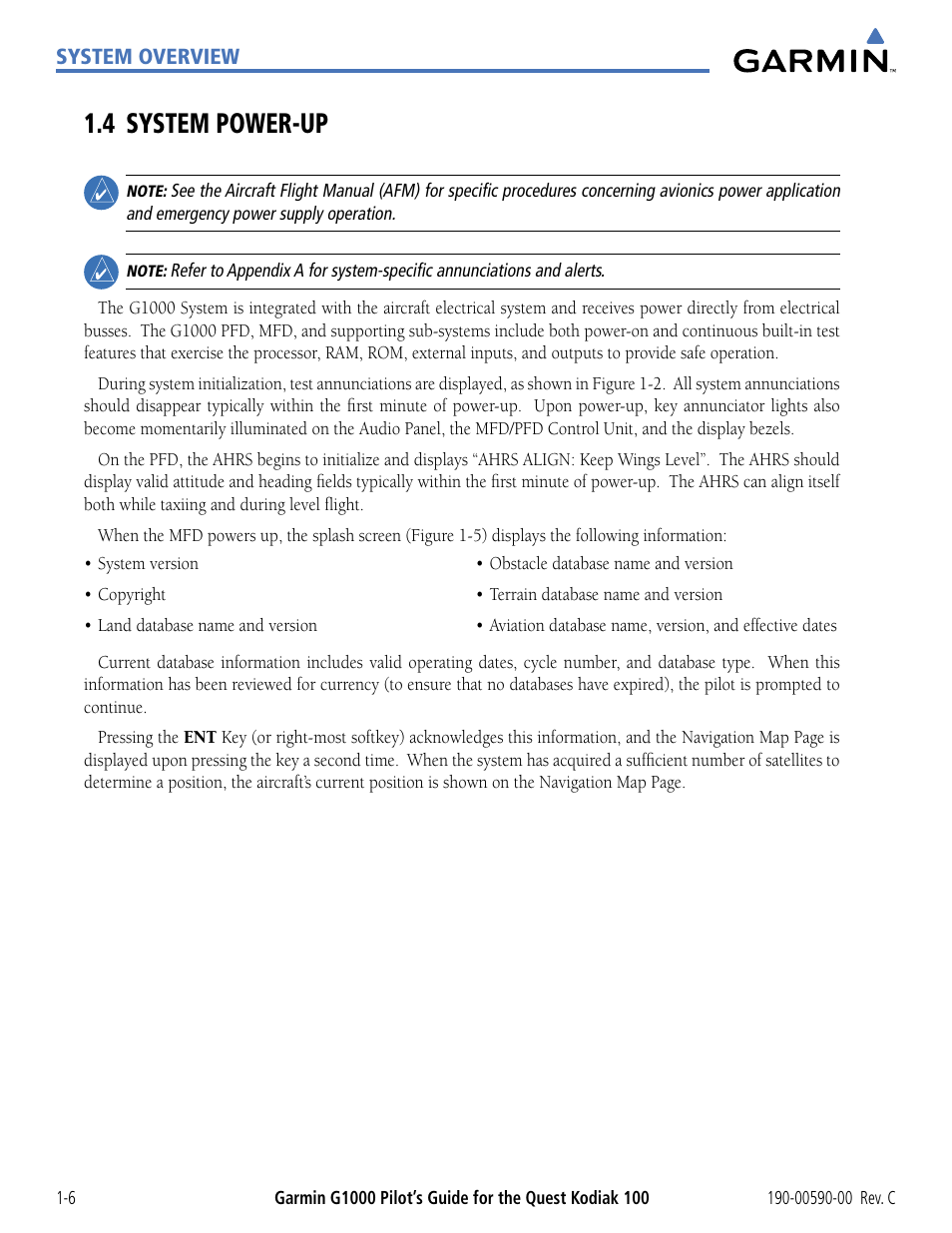 4 system power-up, 4 system power-up -6 | Garmin G1000 Quest Kodiak User Manual | Page 16 / 340