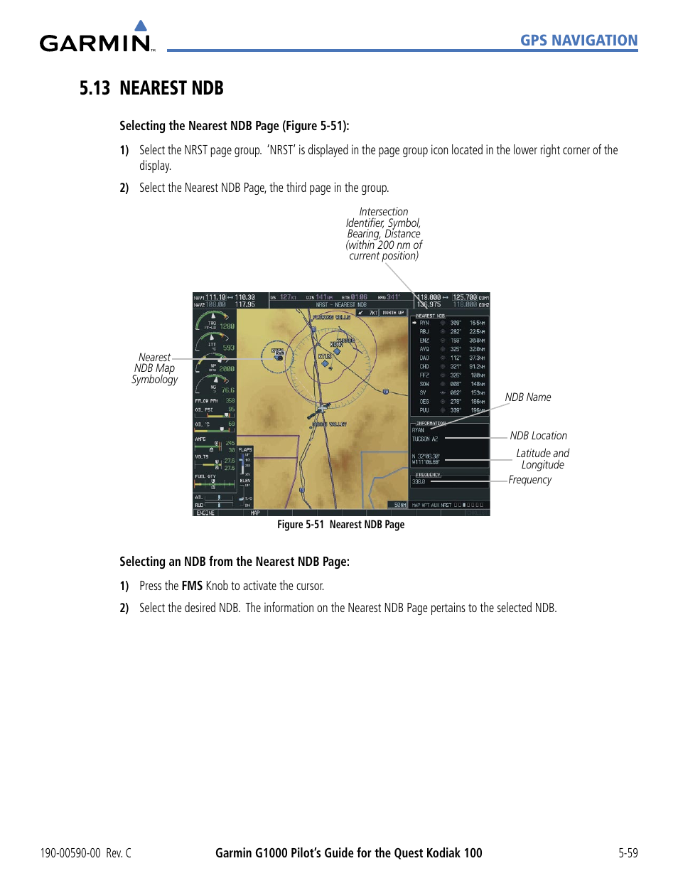 13 nearest ndb, 13 nearest ndb -59, Gps navigation | Garmin G1000 Quest Kodiak User Manual | Page 175 / 340