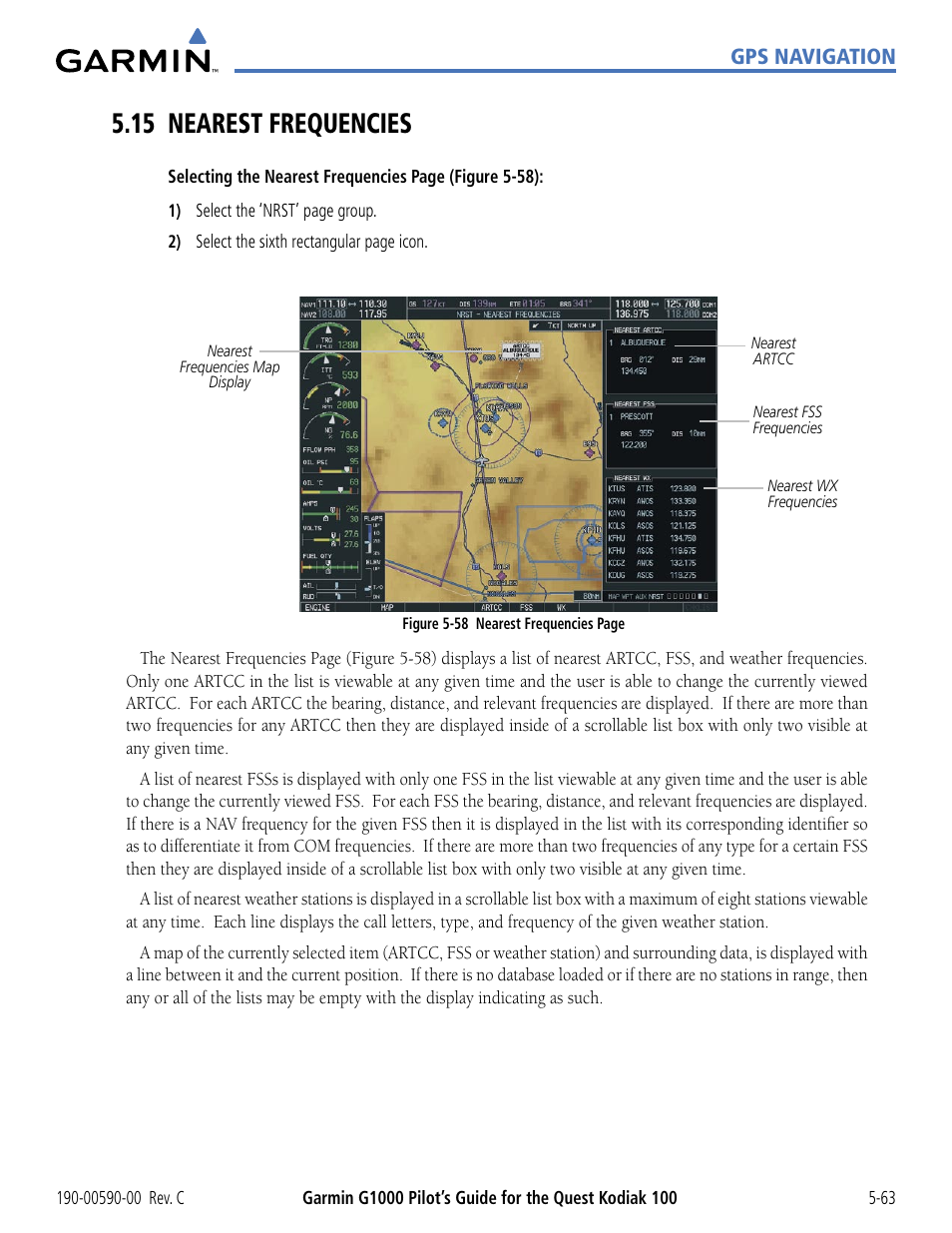 15 nearest frequencies, 15 nearest frequencies -63 | Garmin G1000 Quest Kodiak User Manual | Page 179 / 340