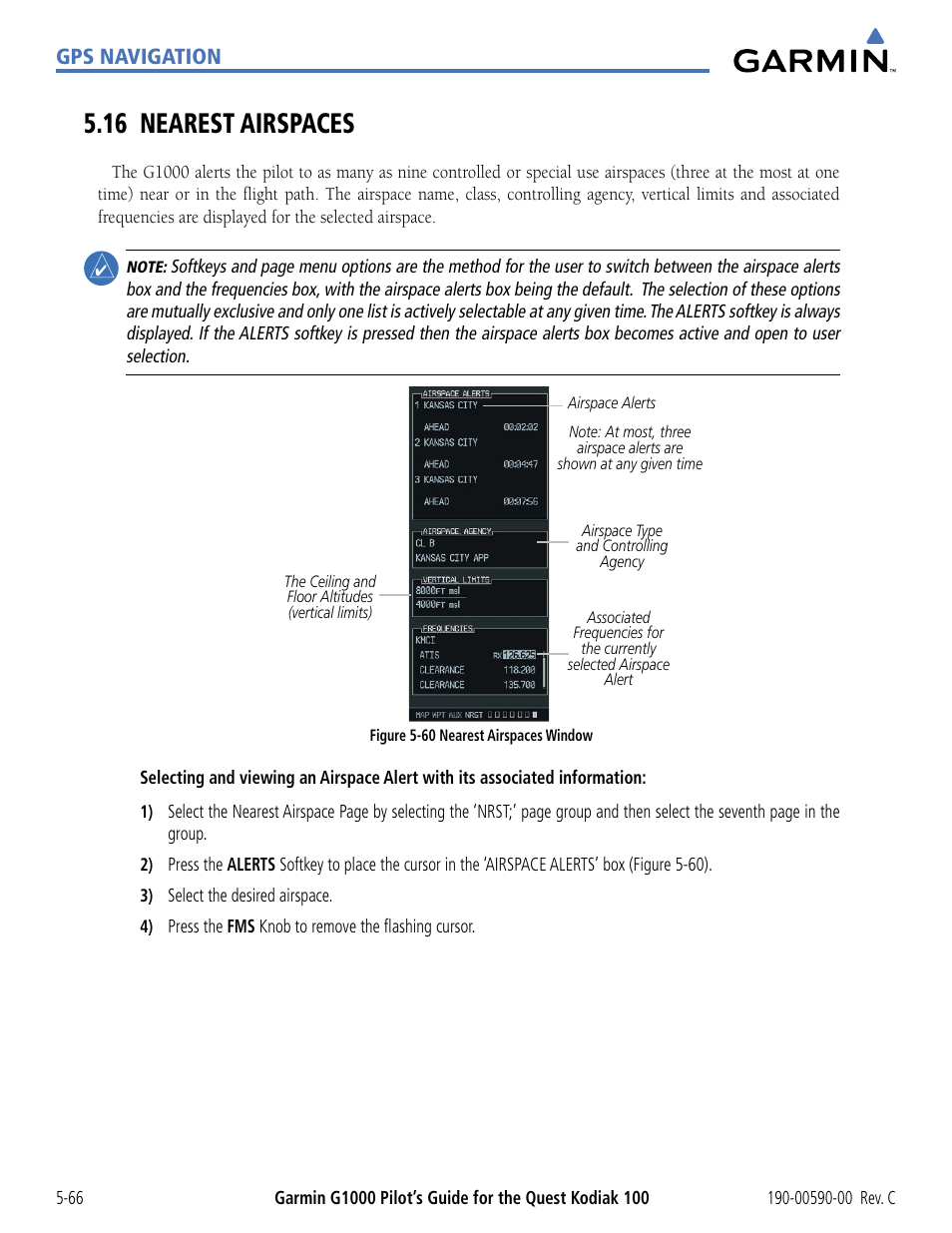 16 nearest airspaces, 16 nearest airspaces -66, Gps navigation | Garmin G1000 Quest Kodiak User Manual | Page 182 / 340