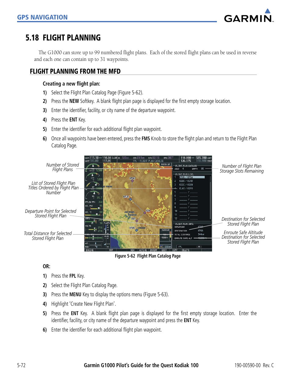 18 flight planning, Flight planning from the mfd, 18 flight planning -72 | Gps navigation | Garmin G1000 Quest Kodiak User Manual | Page 188 / 340