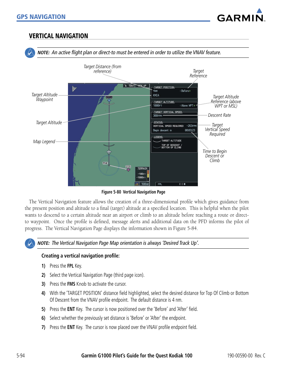 Vertical navigation, Gps navigation | Garmin G1000 Quest Kodiak User Manual | Page 210 / 340