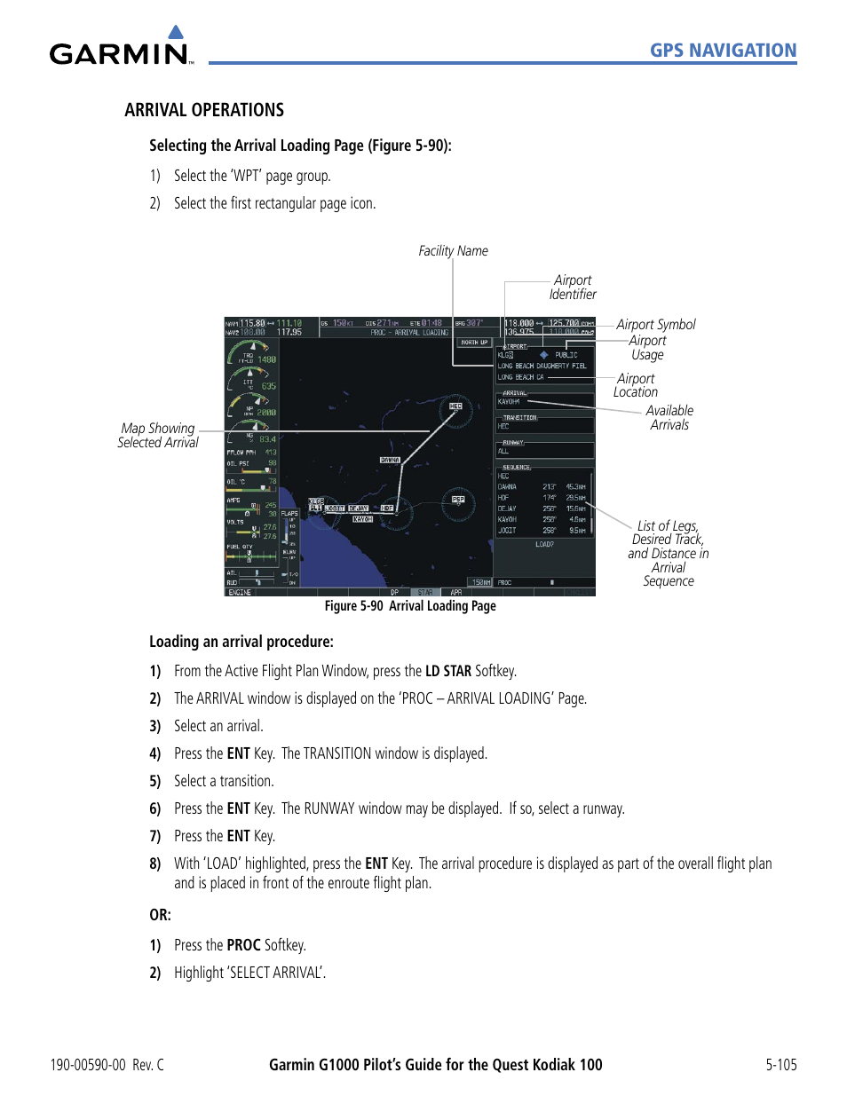 Gps navigation, Arrival operations | Garmin G1000 Quest Kodiak User Manual | Page 221 / 340