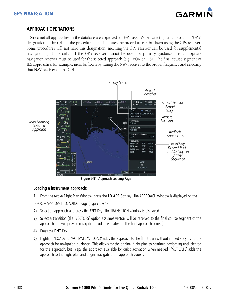 Gps navigation, Approach operations | Garmin G1000 Quest Kodiak User Manual | Page 224 / 340