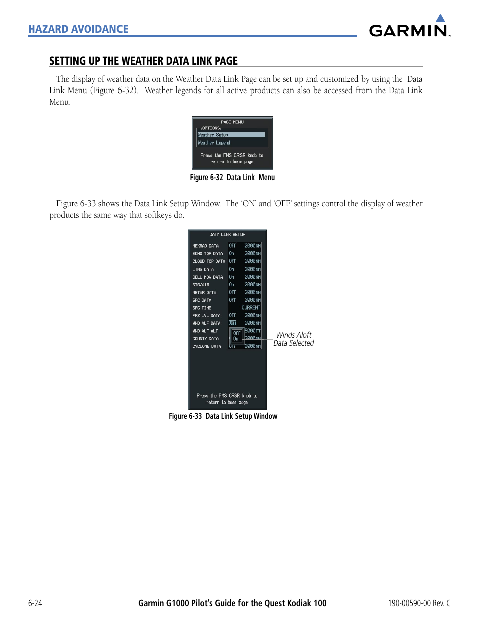 Setting up the weather data link page | Garmin G1000 Quest Kodiak User Manual | Page 256 / 340