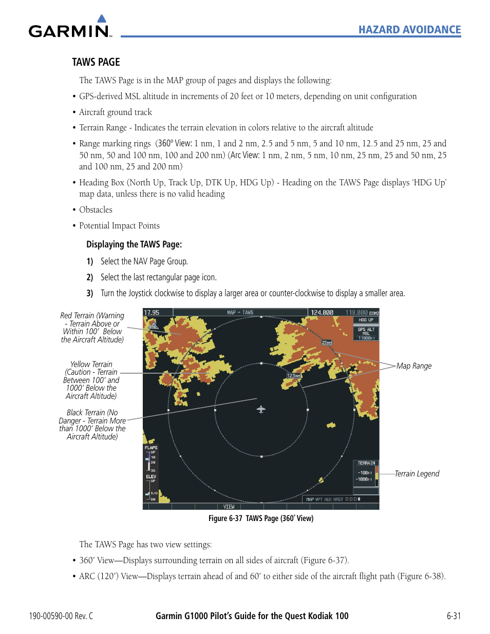 Hazard avoidance taws page | Garmin G1000 Quest Kodiak User Manual | Page 263 / 340