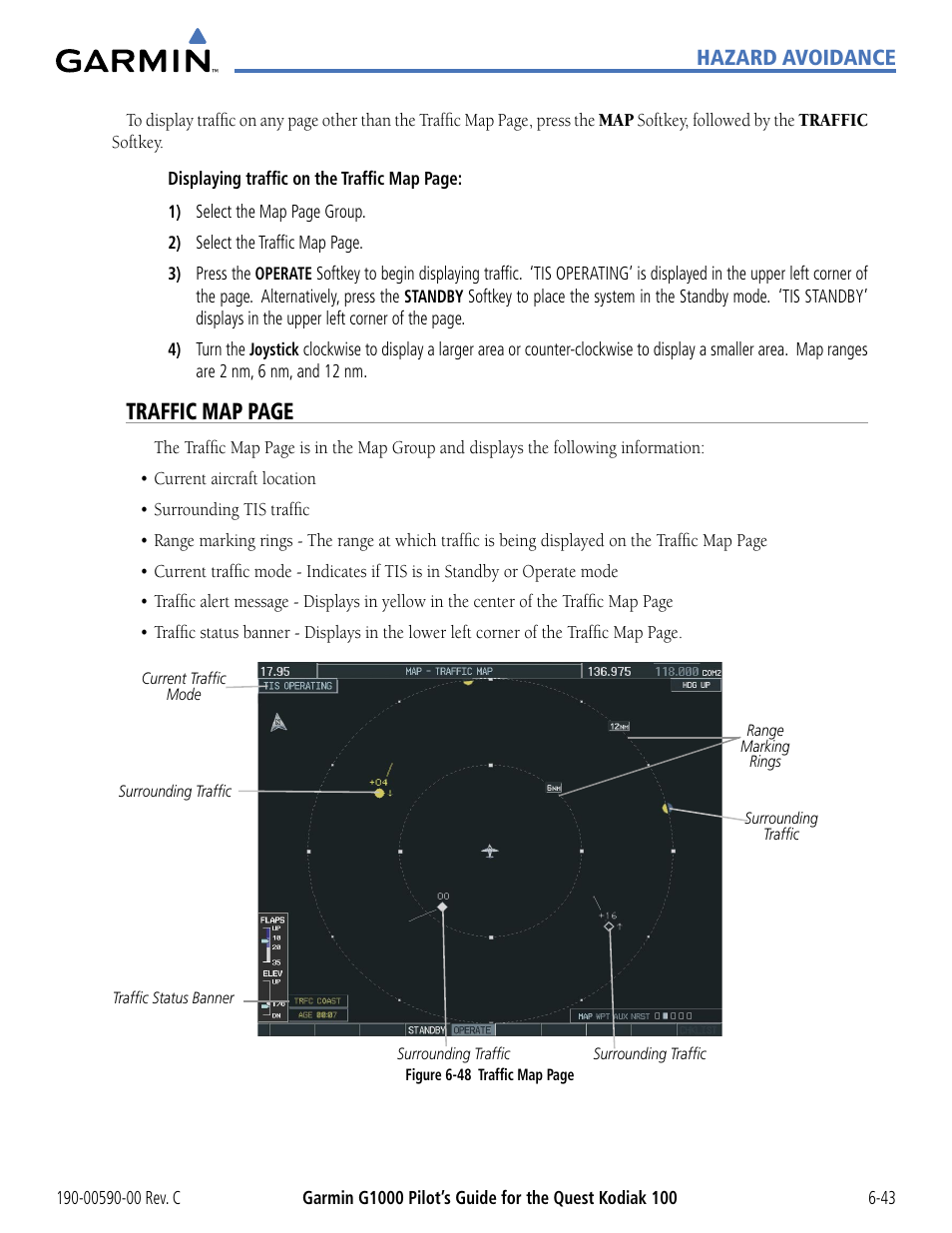 Traffic map page, Hazard avoidance | Garmin G1000 Quest Kodiak User Manual | Page 275 / 340