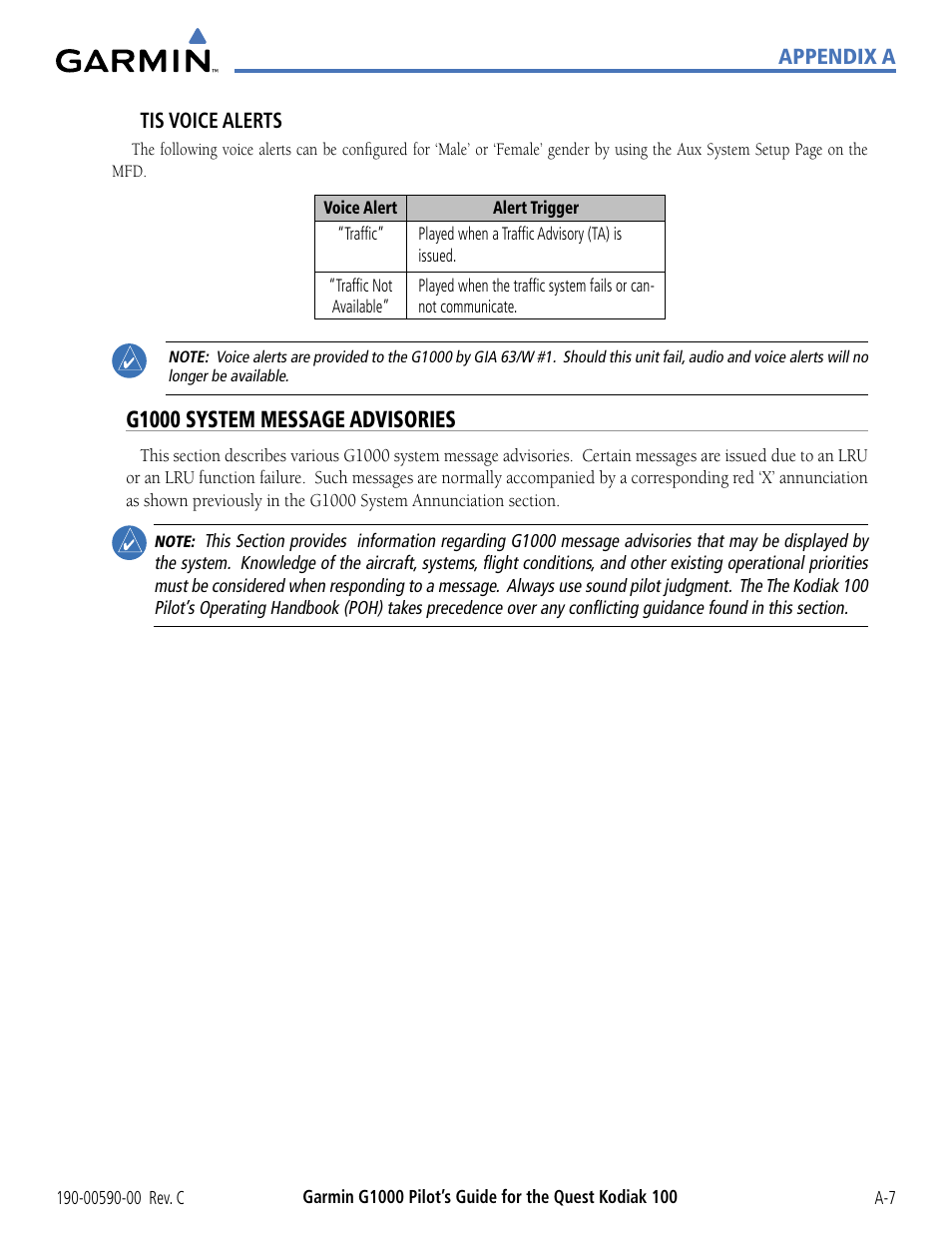 G1000 system message advisories | Garmin G1000 Quest Kodiak User Manual | Page 303 / 340
