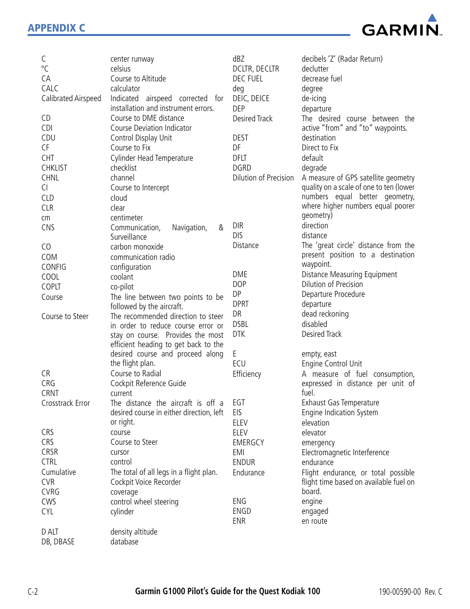 Appendix c | Garmin G1000 Quest Kodiak User Manual | Page 320 / 340