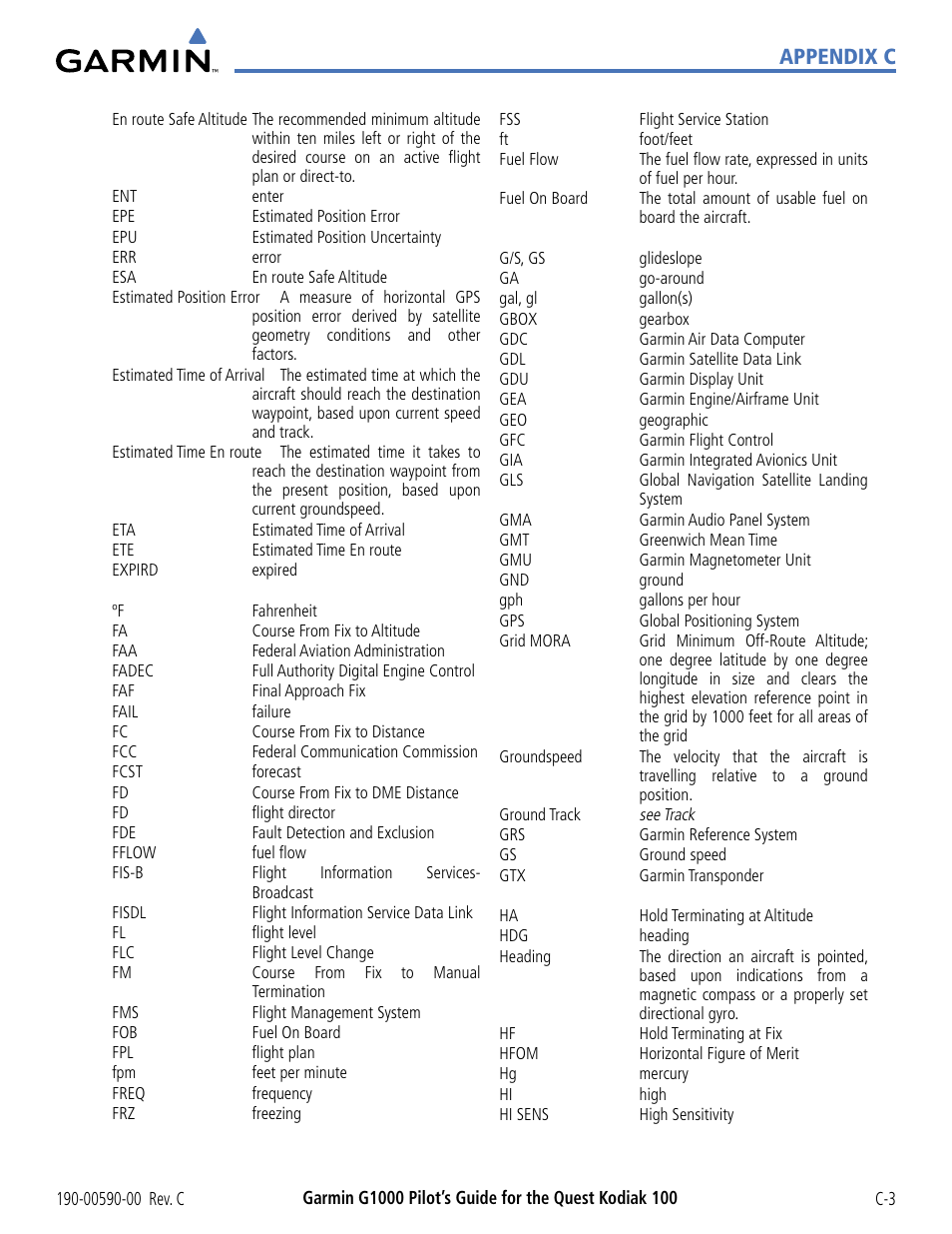 Appendix c | Garmin G1000 Quest Kodiak User Manual | Page 321 / 340