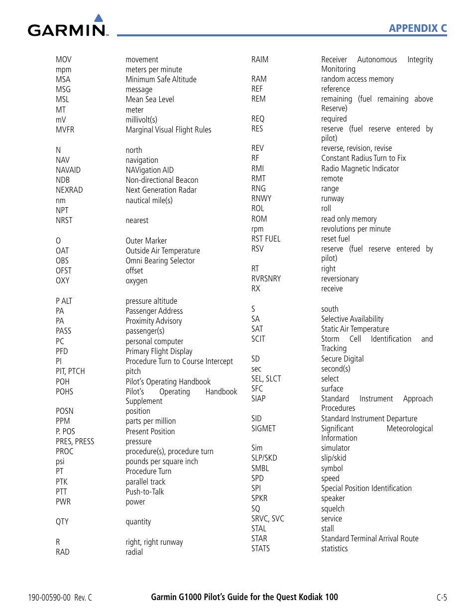 Appendix c | Garmin G1000 Quest Kodiak User Manual | Page 323 / 340