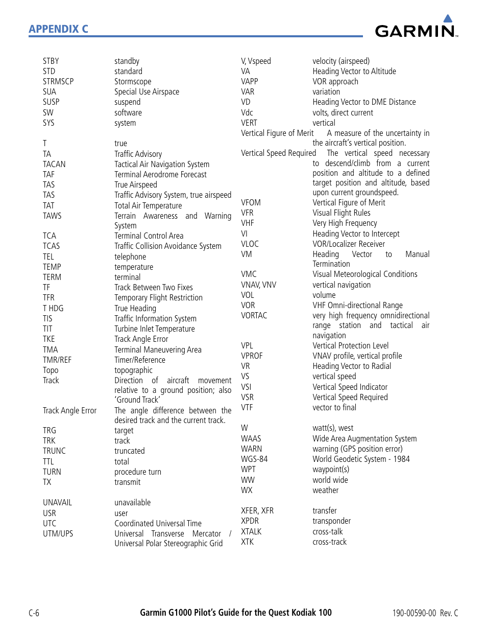 Appendix c | Garmin G1000 Quest Kodiak User Manual | Page 324 / 340