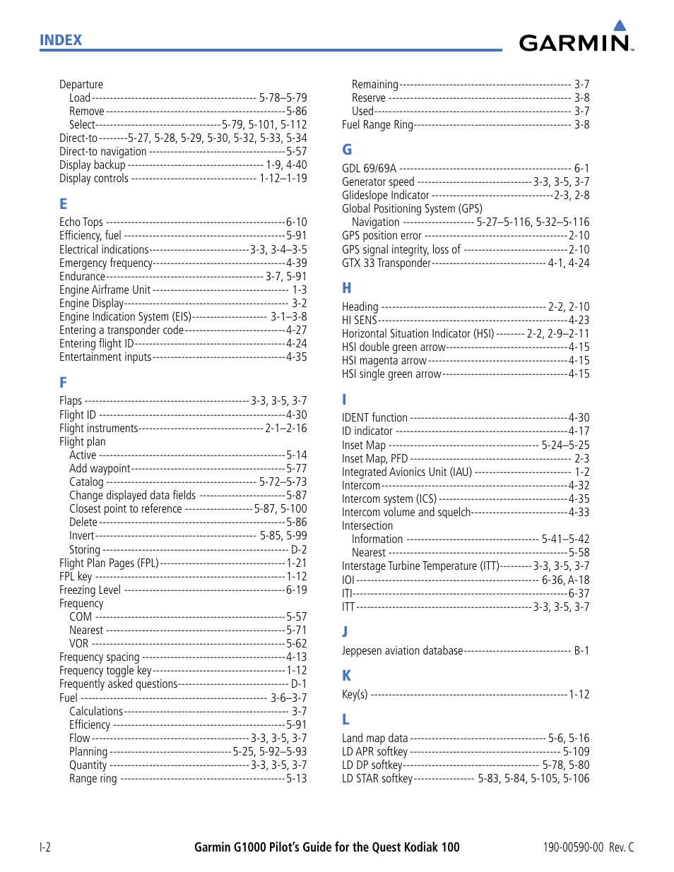 Index | Garmin G1000 Quest Kodiak User Manual | Page 336 / 340