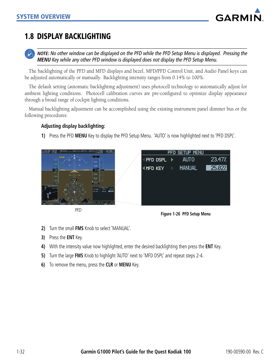 8 display backlighting, 8 display backlighting -32 | Garmin G1000 Quest Kodiak User Manual | Page 42 / 340