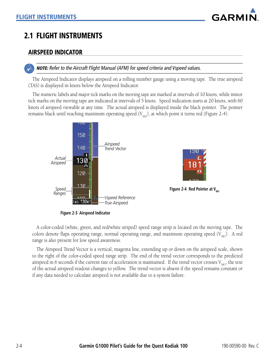 1 flight instruments, Airspeed indicator, 1 flight instruments -4 | Flight instruments | Garmin G1000 Quest Kodiak User Manual | Page 48 / 340