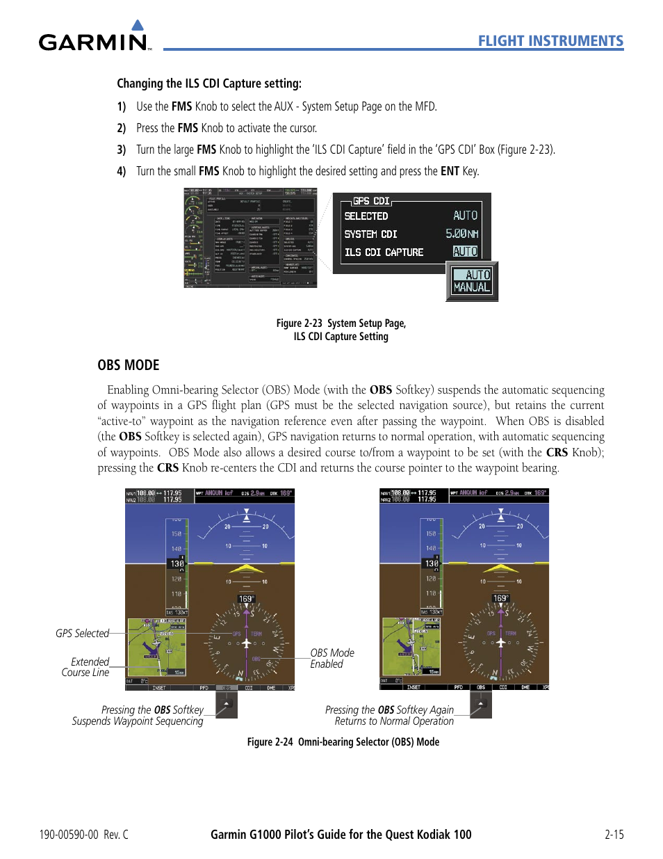 Flight instruments, Obs mode | Garmin G1000 Quest Kodiak User Manual | Page 59 / 340