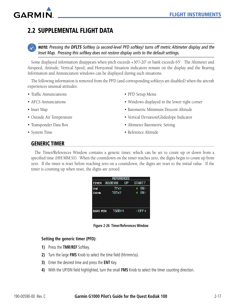 2 supplemental flight data, Generic timer, 2 supplemental flight data -17 | Garmin G1000 Quest Kodiak User Manual | Page 61 / 340