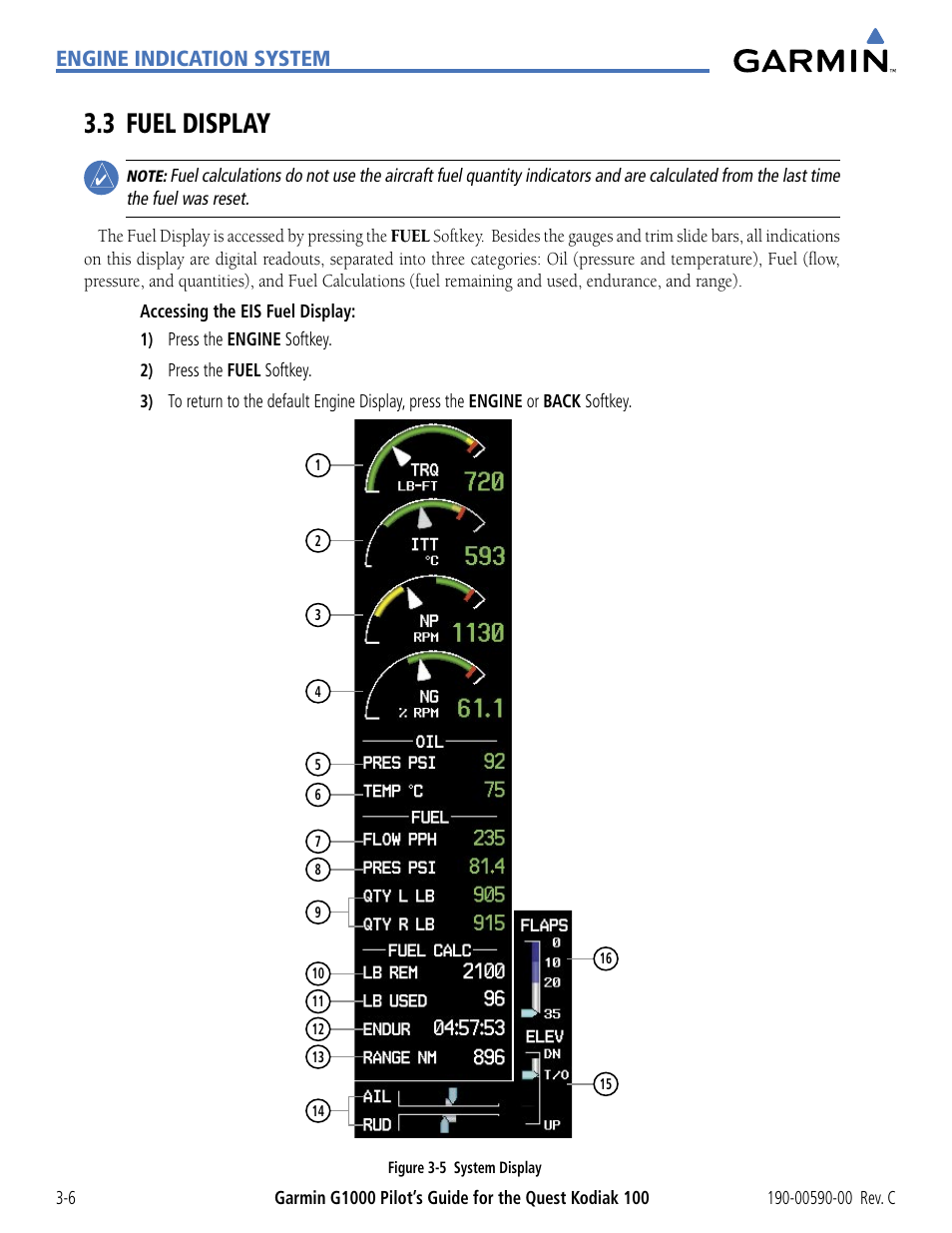 3 fuel display, 3 fuel display -6, Engine indication system | Garmin G1000 Quest Kodiak User Manual | Page 74 / 340