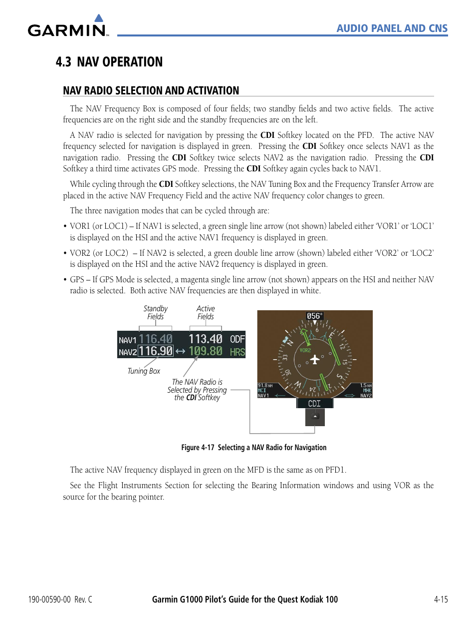 3 nav operation, Nav radio selection and activation, 3 nav operation -15 | Garmin G1000 Quest Kodiak User Manual | Page 91 / 340