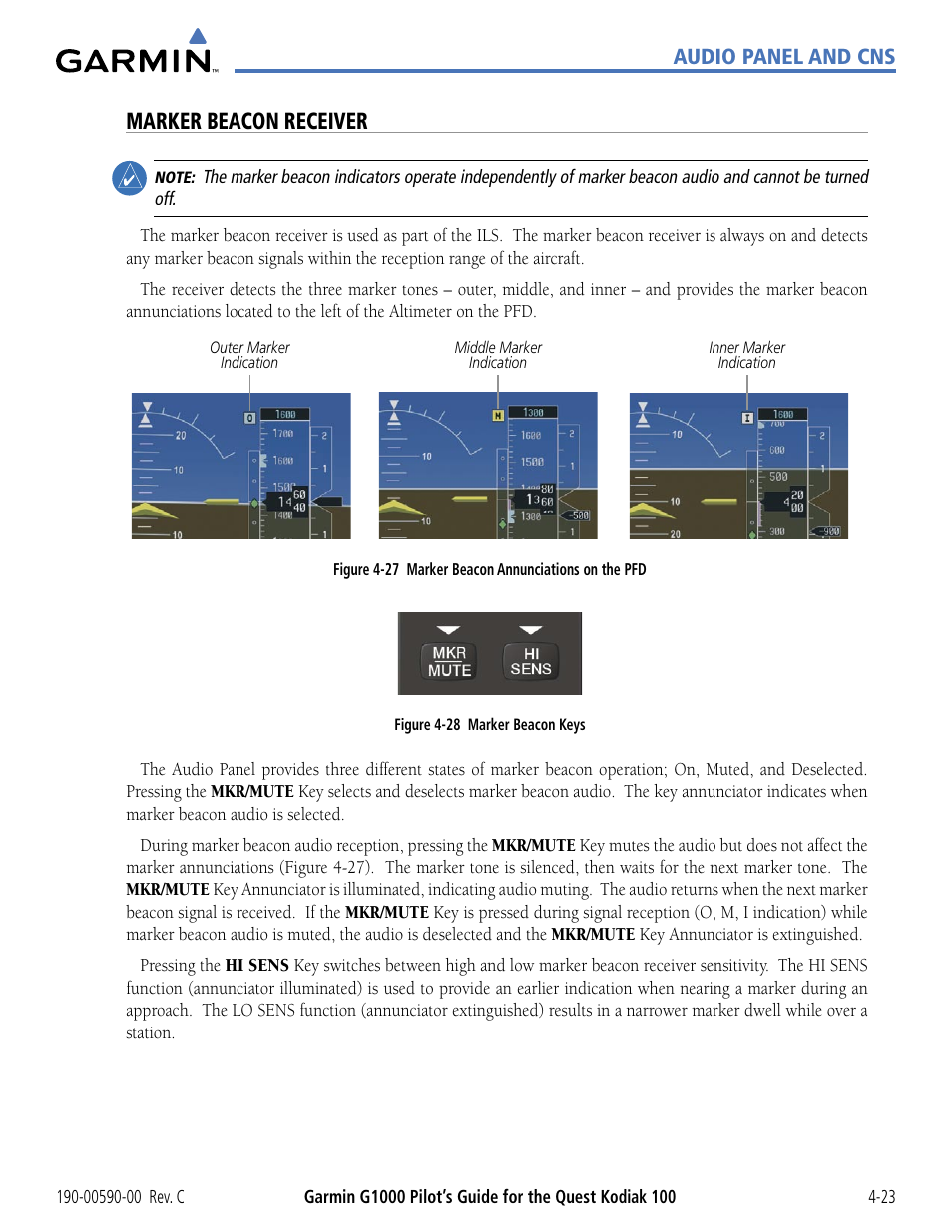 Marker beacon receiver | Garmin G1000 Quest Kodiak User Manual | Page 99 / 340