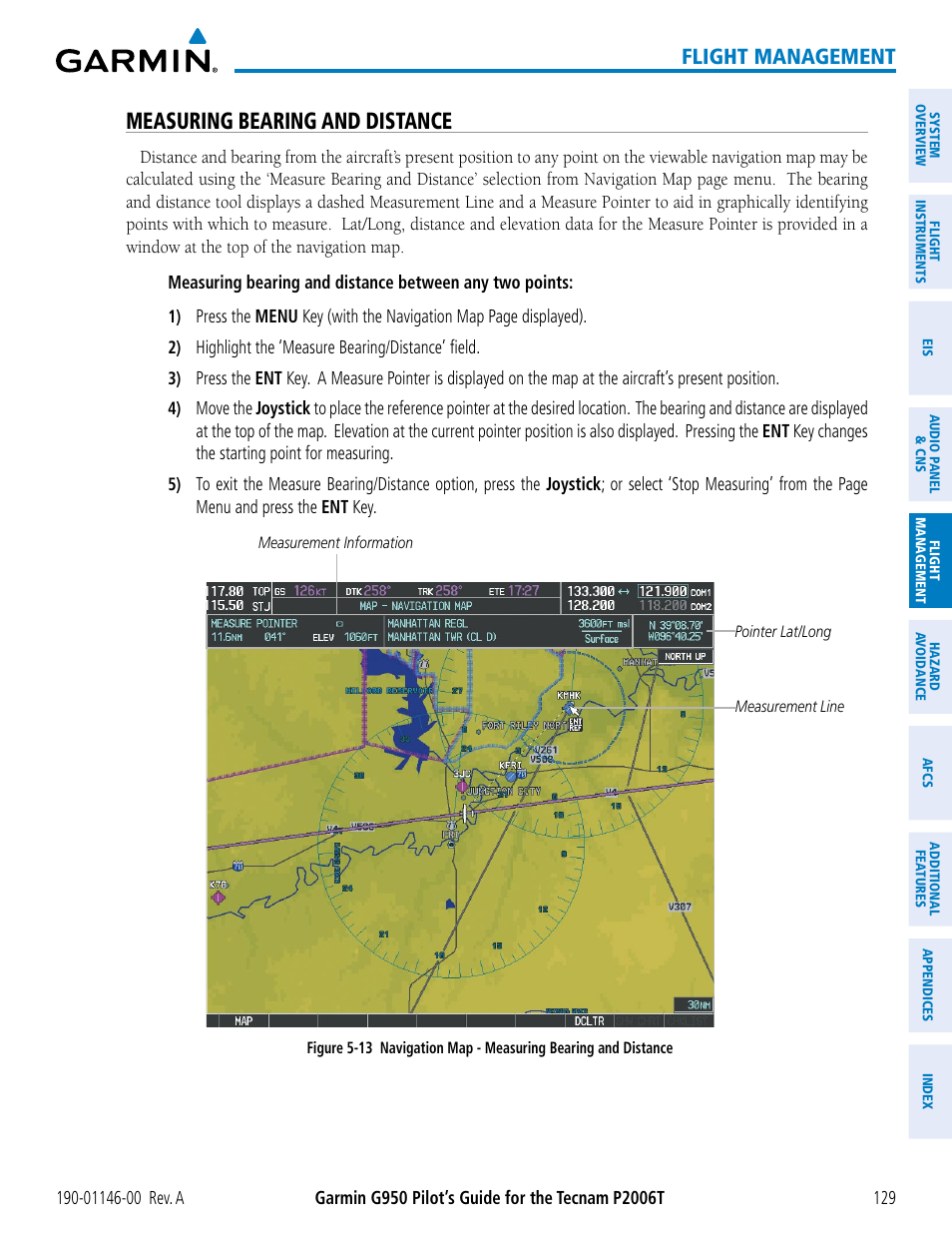 Measuring bearing and distance, Flight management | Garmin G950 Tecnam 2006T User Manual | Page 141 / 348