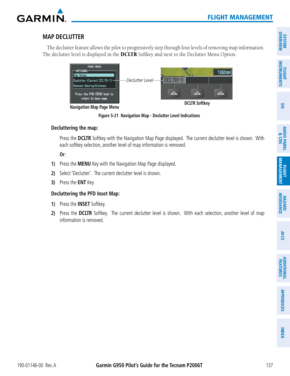 Flight management, Map declutter | Garmin G950 Tecnam 2006T User Manual | Page 149 / 348