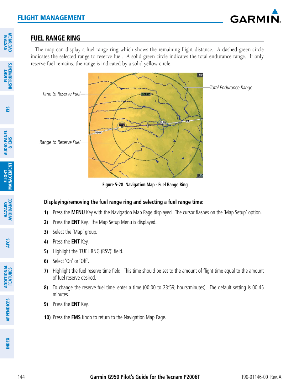 Fuel range ring, Flight management | Garmin G950 Tecnam 2006T User Manual | Page 156 / 348