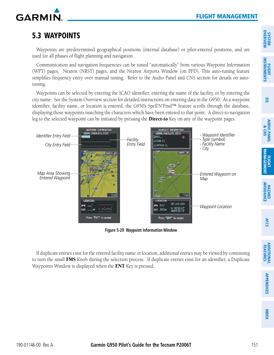 3 waypoints, Flight management | Garmin G950 Tecnam 2006T User Manual | Page 163 / 348