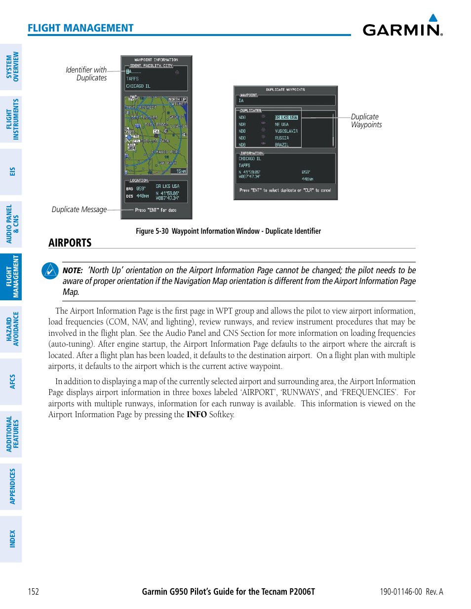Airports, Flight management | Garmin G950 Tecnam 2006T User Manual | Page 164 / 348