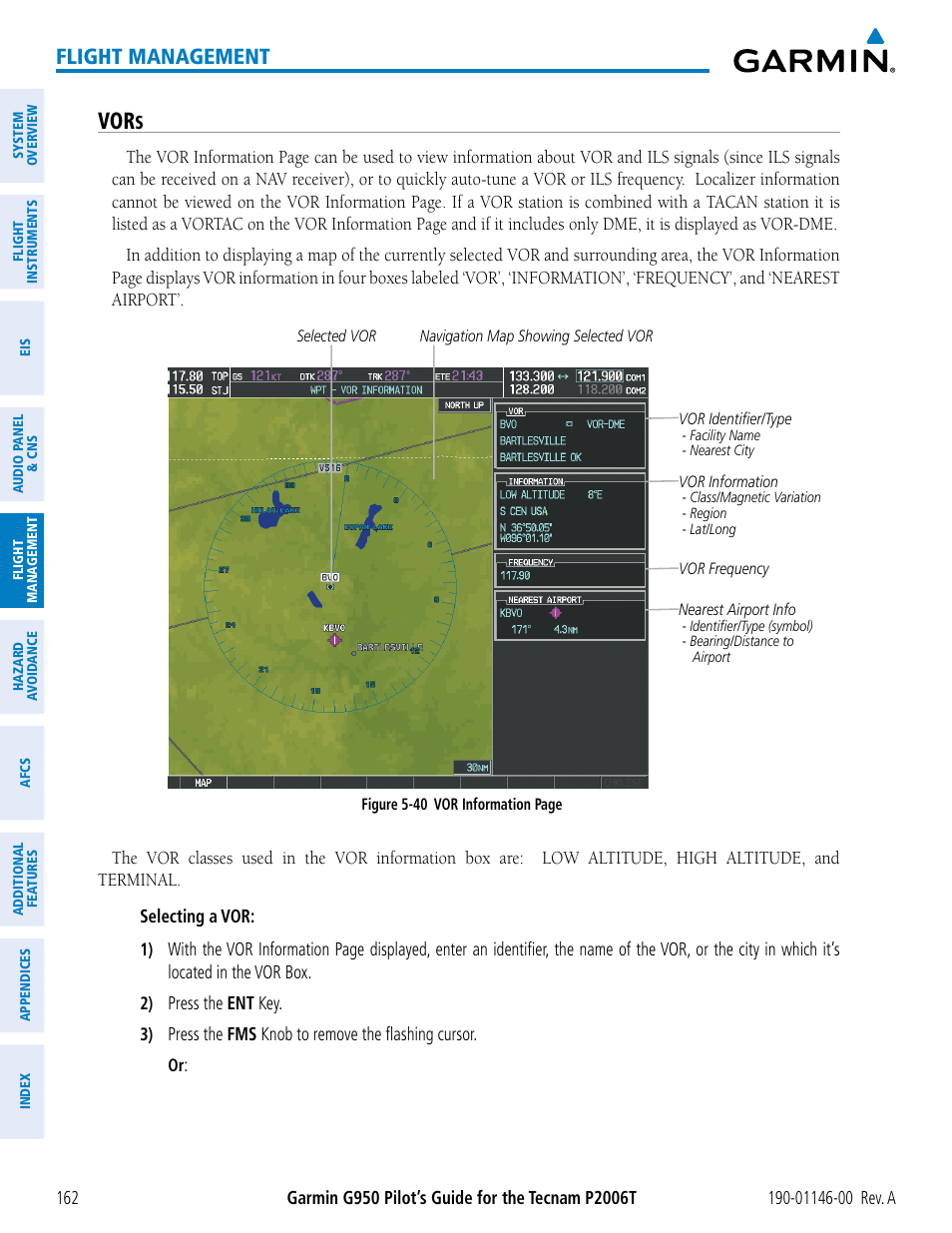 Vors, Flight management | Garmin G950 Tecnam 2006T User Manual | Page 174 / 348