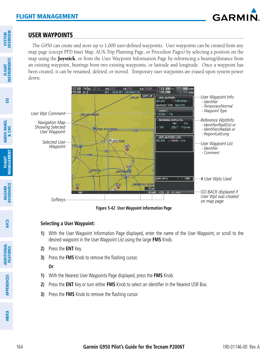 User waypoints, Flight management | Garmin G950 Tecnam 2006T User Manual | Page 176 / 348