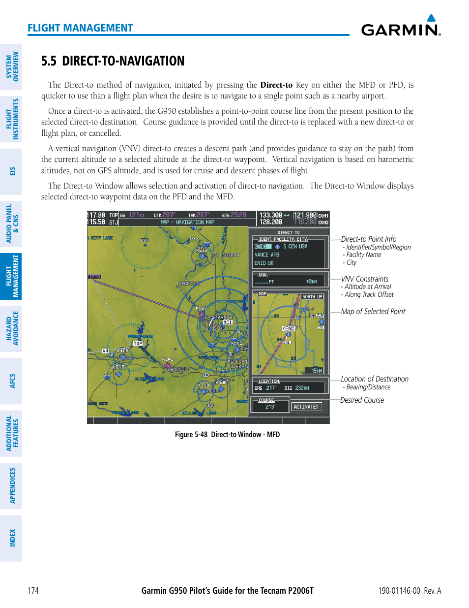 5 direct-to-navigation, Flight management | Garmin G950 Tecnam 2006T User Manual | Page 186 / 348