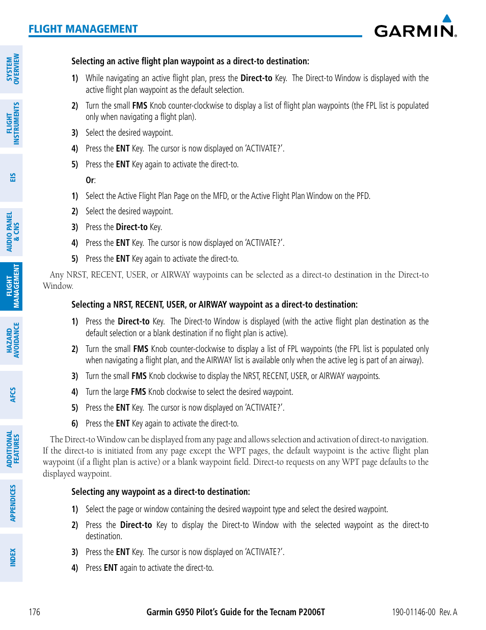 Flight management | Garmin G950 Tecnam 2006T User Manual | Page 188 / 348