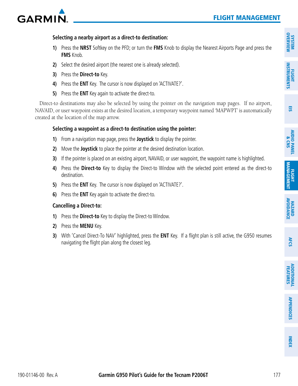 Flight management | Garmin G950 Tecnam 2006T User Manual | Page 189 / 348