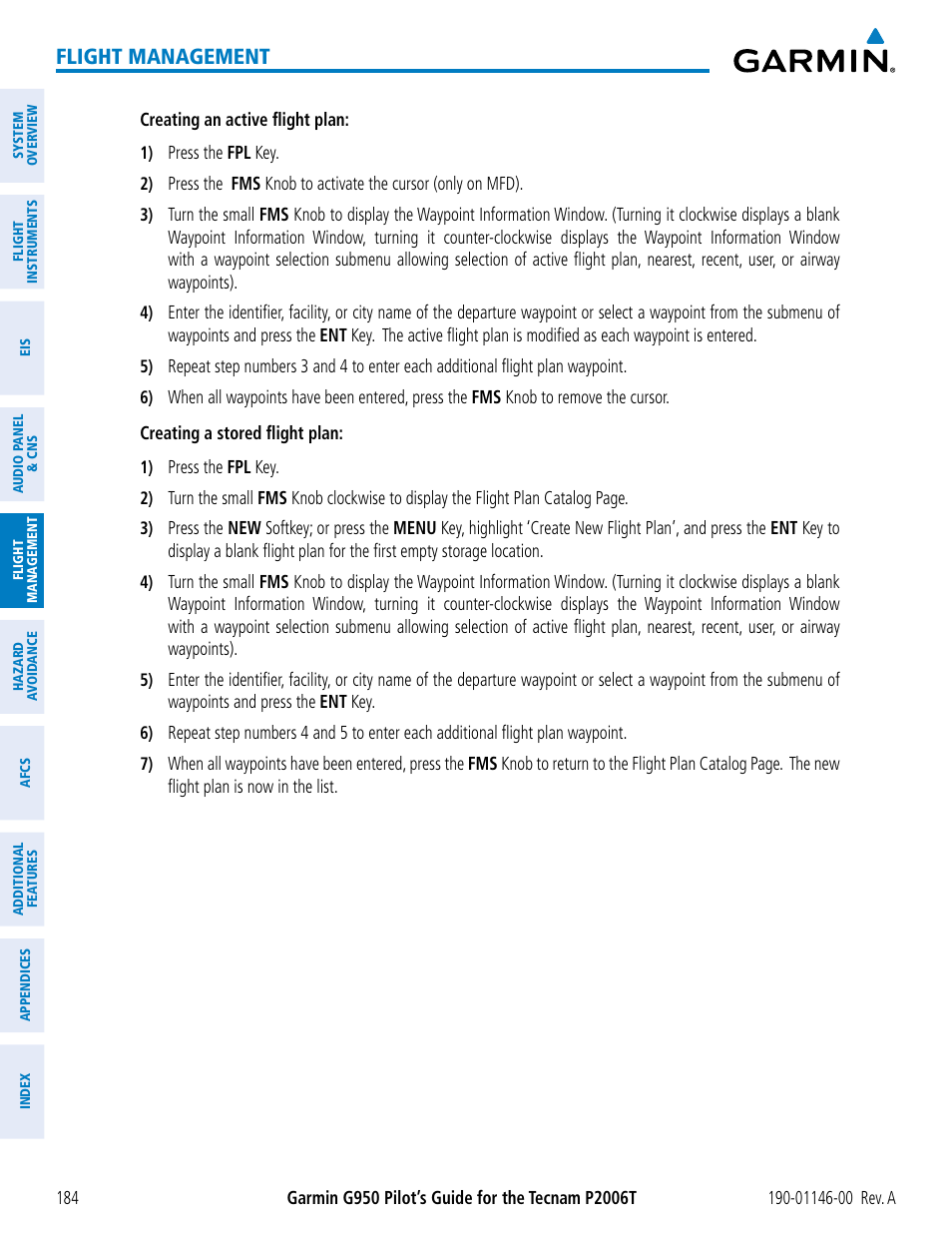 Flight management | Garmin G950 Tecnam 2006T User Manual | Page 196 / 348