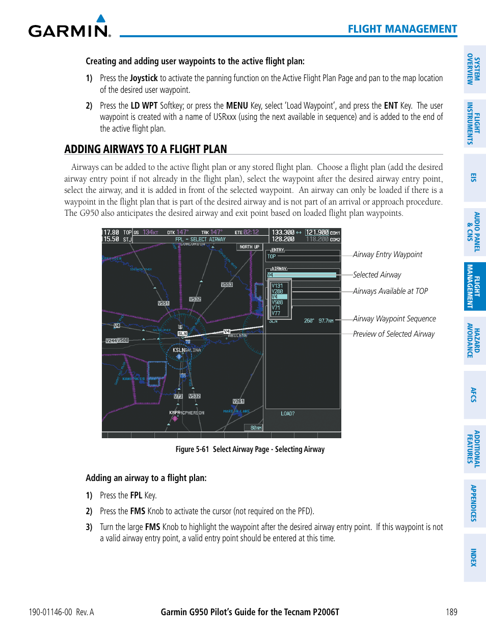 Adding airways to a flight plan, Flight management | Garmin G950 Tecnam 2006T User Manual | Page 201 / 348