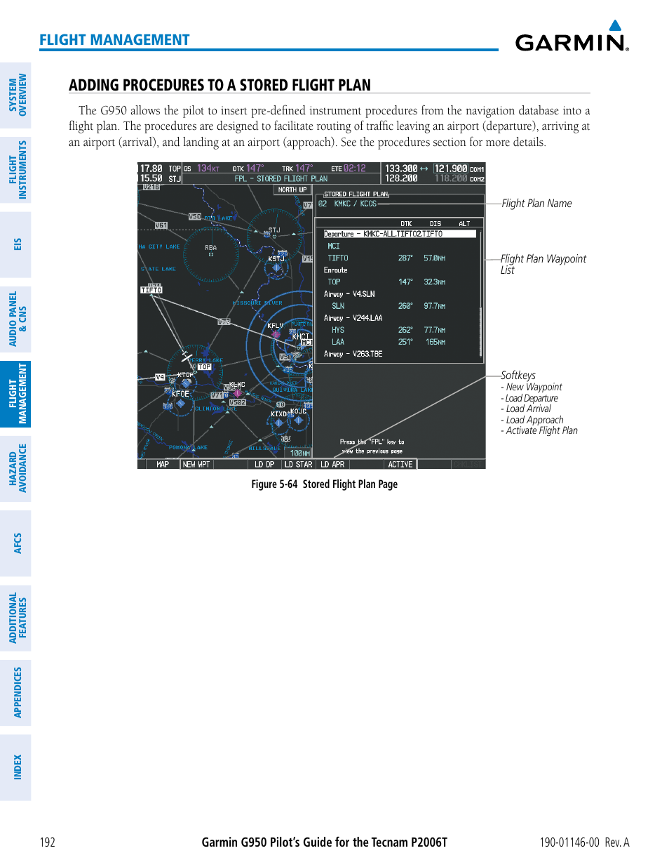 Adding procedures to a stored flight plan, Flight management | Garmin G950 Tecnam 2006T User Manual | Page 204 / 348