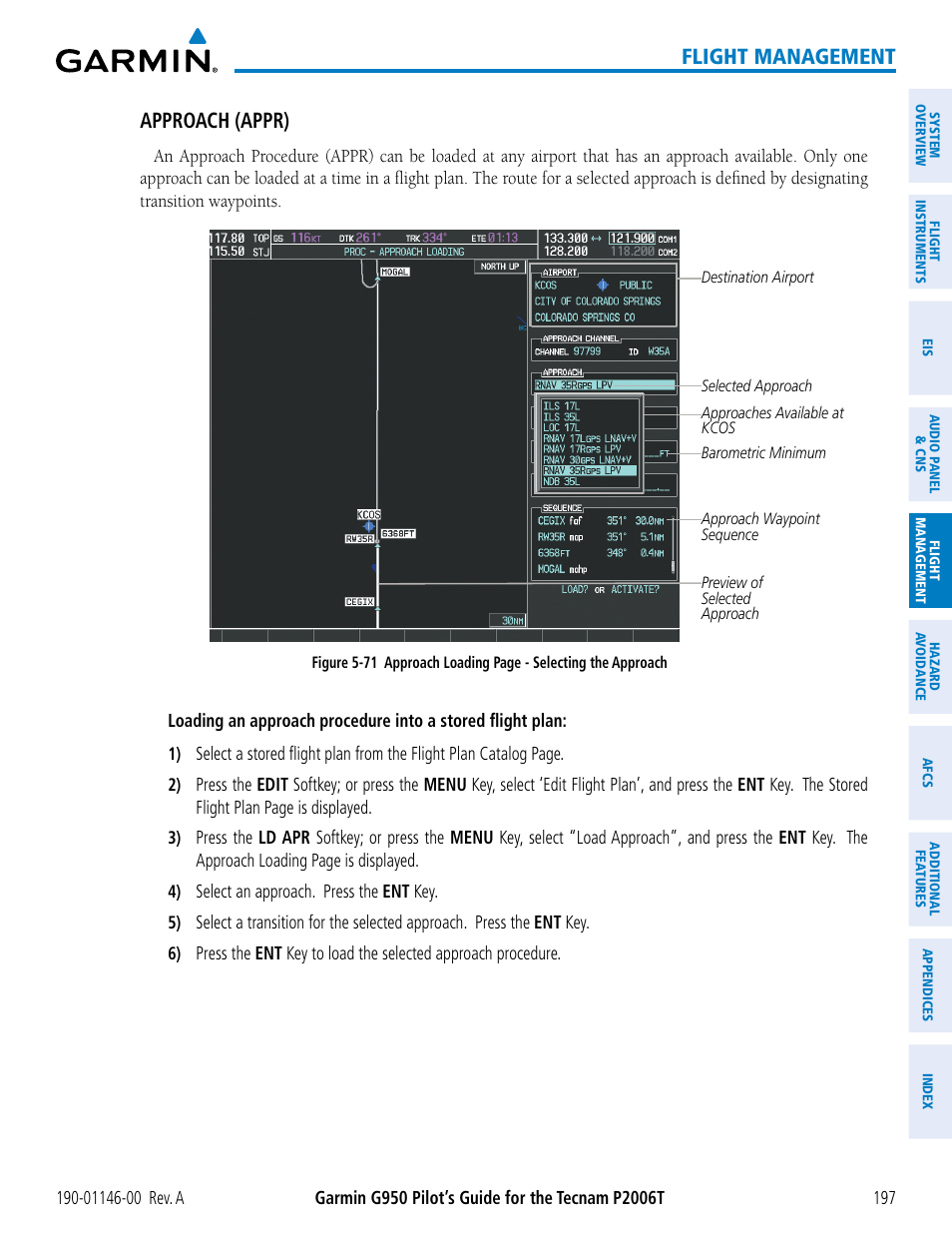 Flight management, Approach (appr) | Garmin G950 Tecnam 2006T User Manual | Page 209 / 348