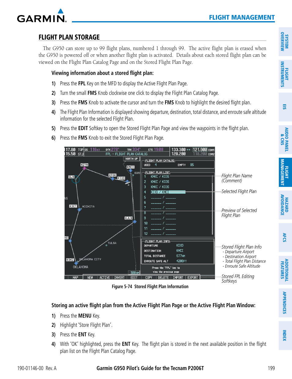 Flight plan storage, Flight management | Garmin G950 Tecnam 2006T User Manual | Page 211 / 348